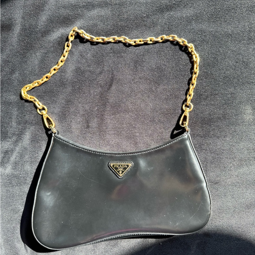 Black and Gold Crescent Shoulder Bag